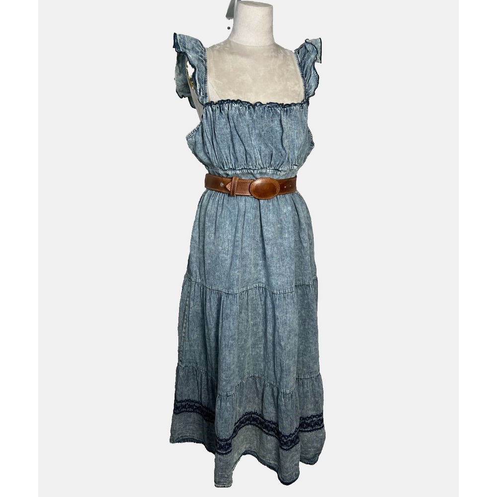 Indigo Lace tier boho ruffled maxi summer dress festival western cowgirl size XL